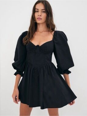 For Love & Lemons Black Puff Sleeve Mini Dress